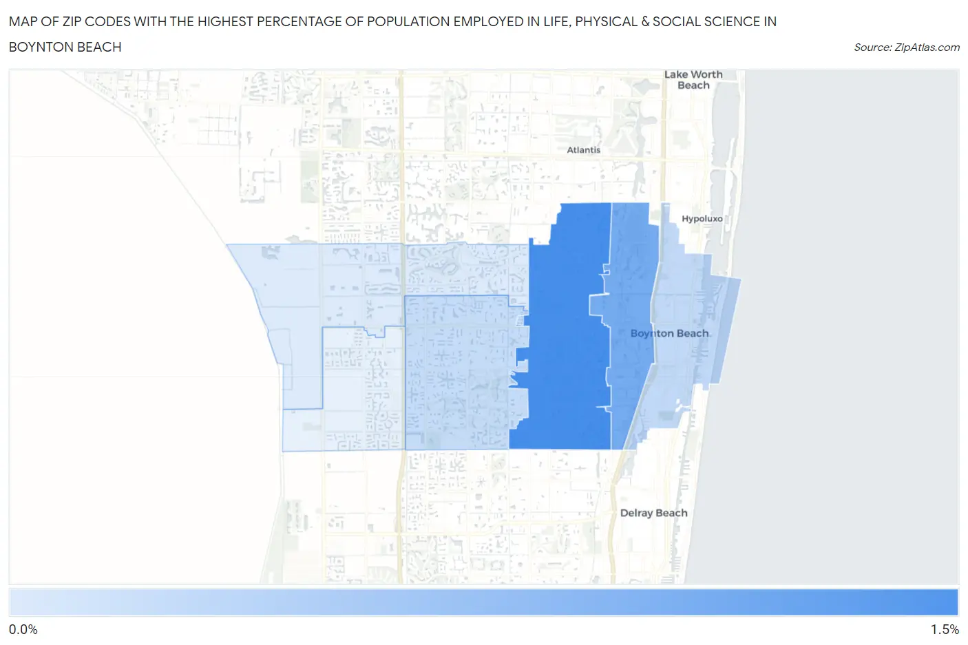 Zip Codes with the Highest Percentage of Population Employed in Life, Physical & Social Science in Boynton Beach Map