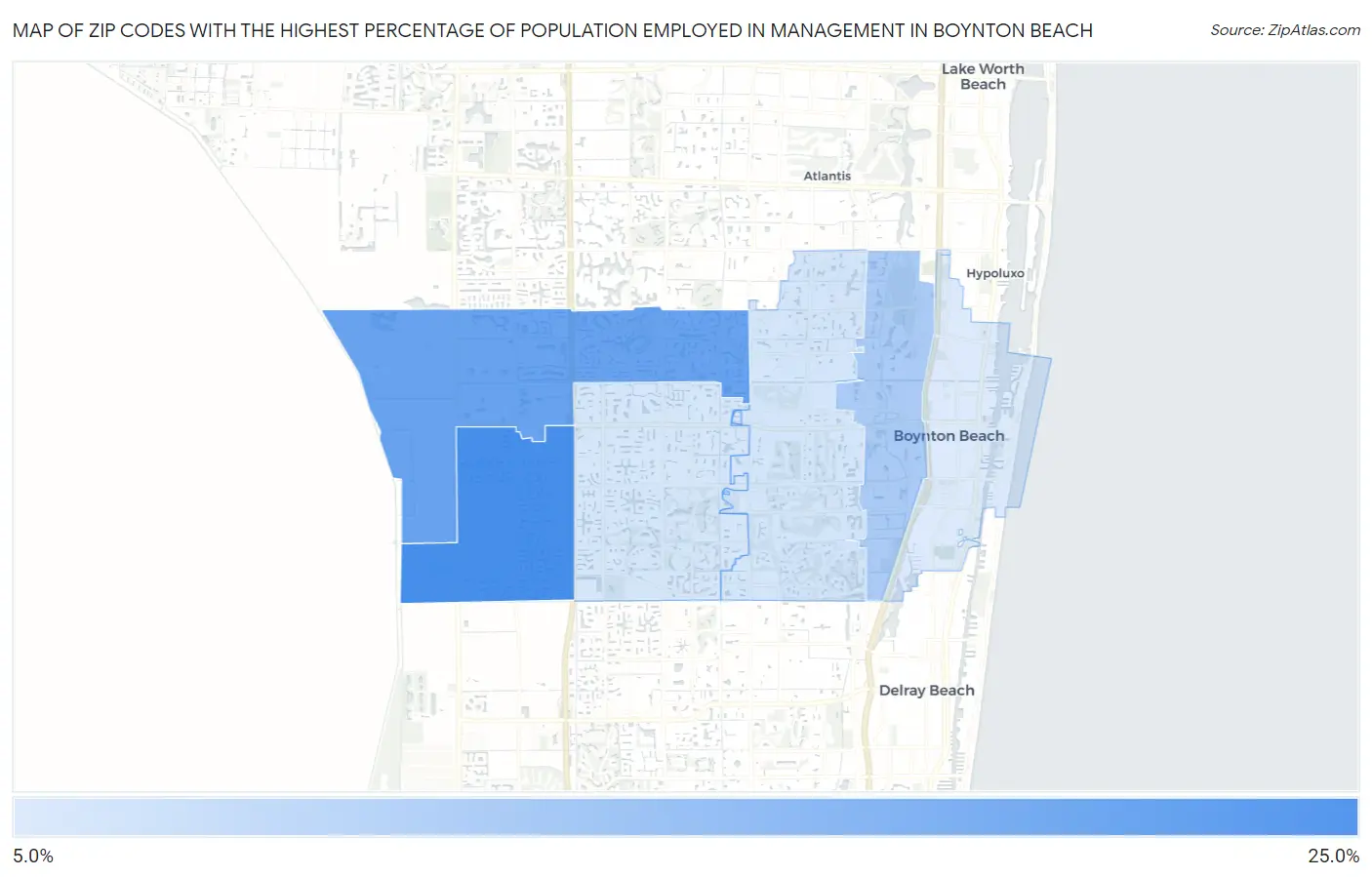 Zip Codes with the Highest Percentage of Population Employed in Management in Boynton Beach Map