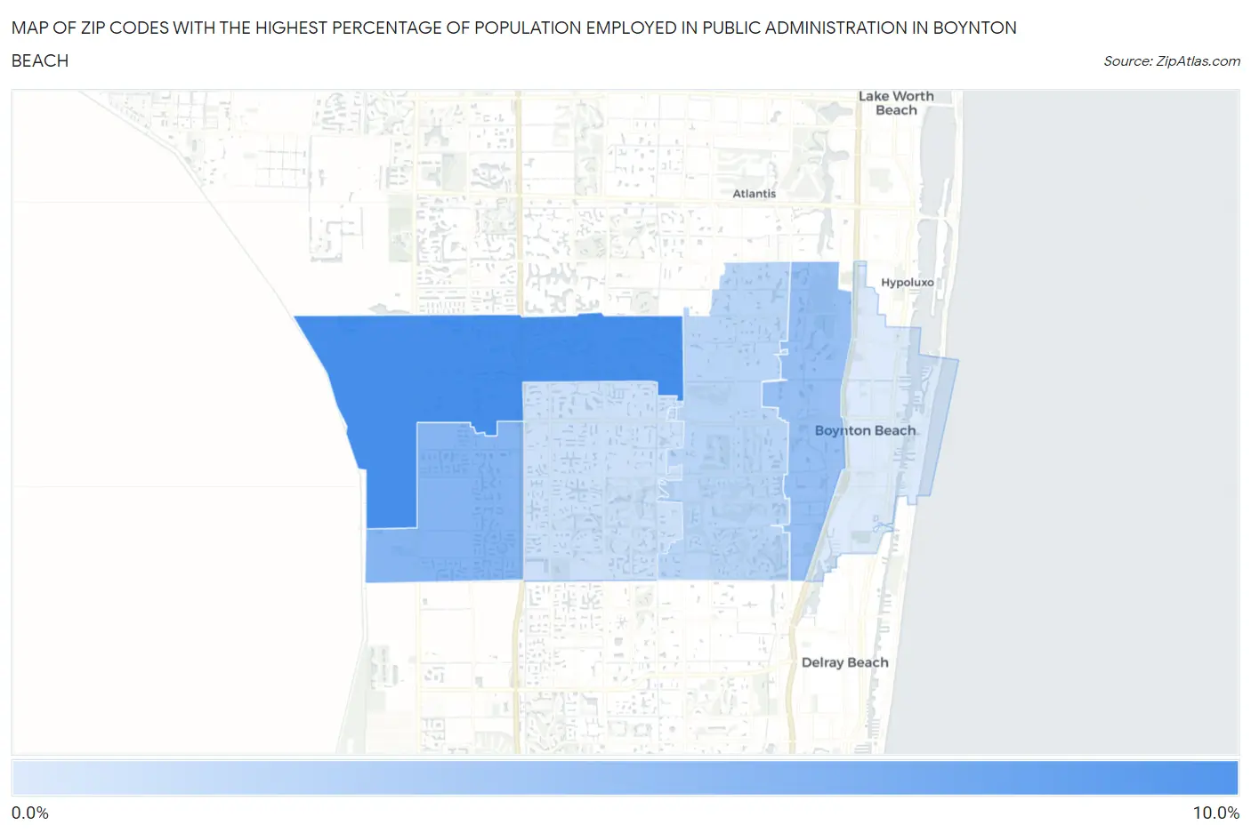 Zip Codes with the Highest Percentage of Population Employed in Public Administration in Boynton Beach Map