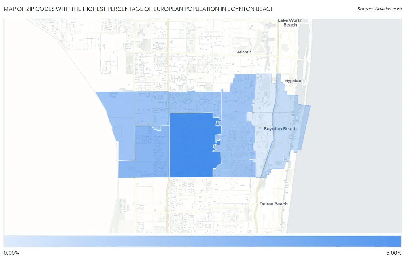 Zip Codes with the Highest Percentage of European Population in Boynton Beach Map