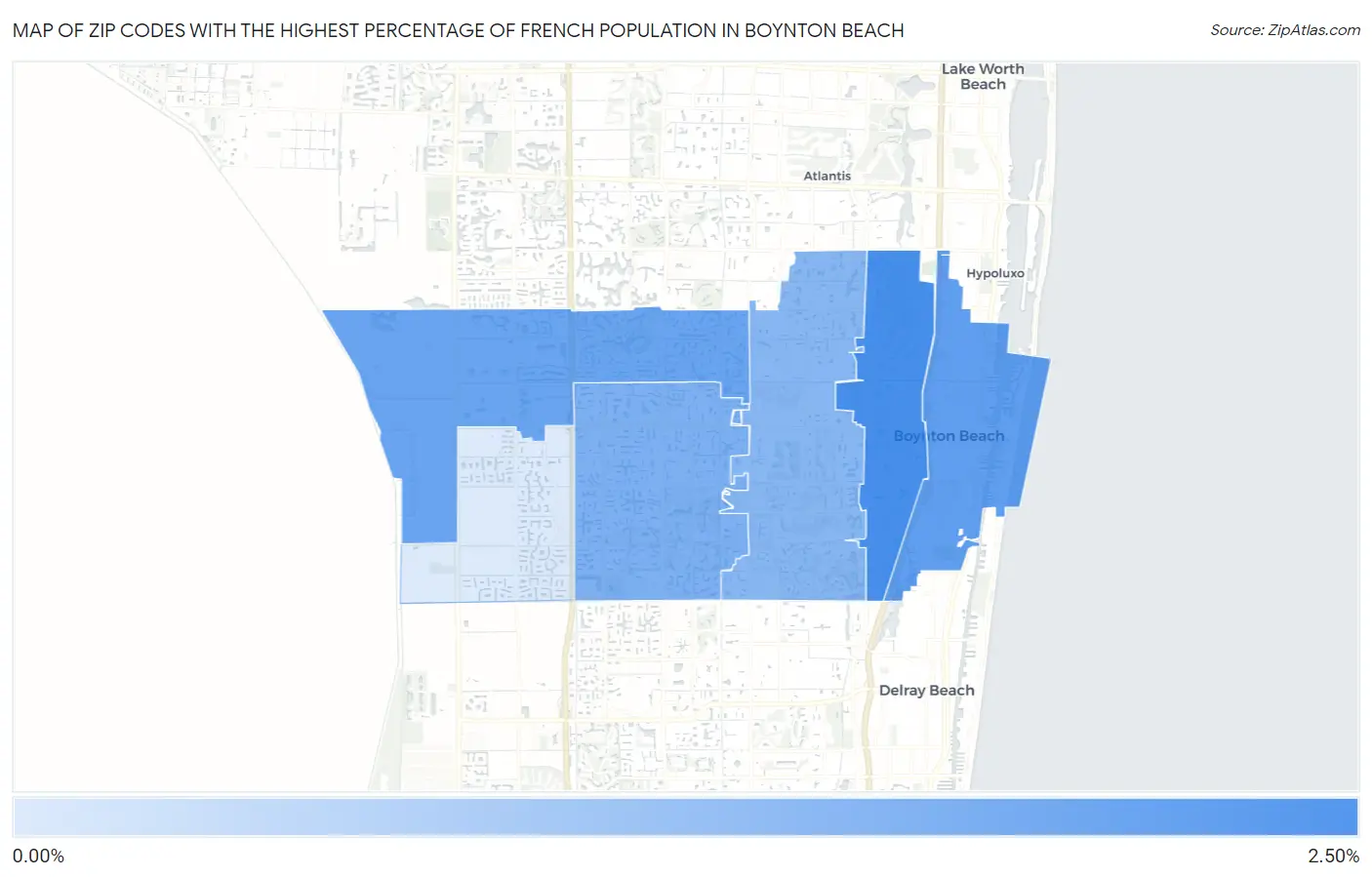Zip Codes with the Highest Percentage of French Population in Boynton Beach Map