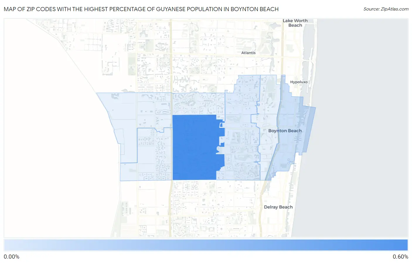 Zip Codes with the Highest Percentage of Guyanese Population in Boynton Beach Map