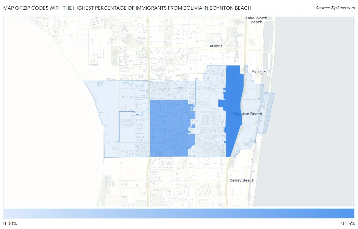 Zip Codes with the Highest Percentage of Immigrants from Bolivia in Boynton Beach Map