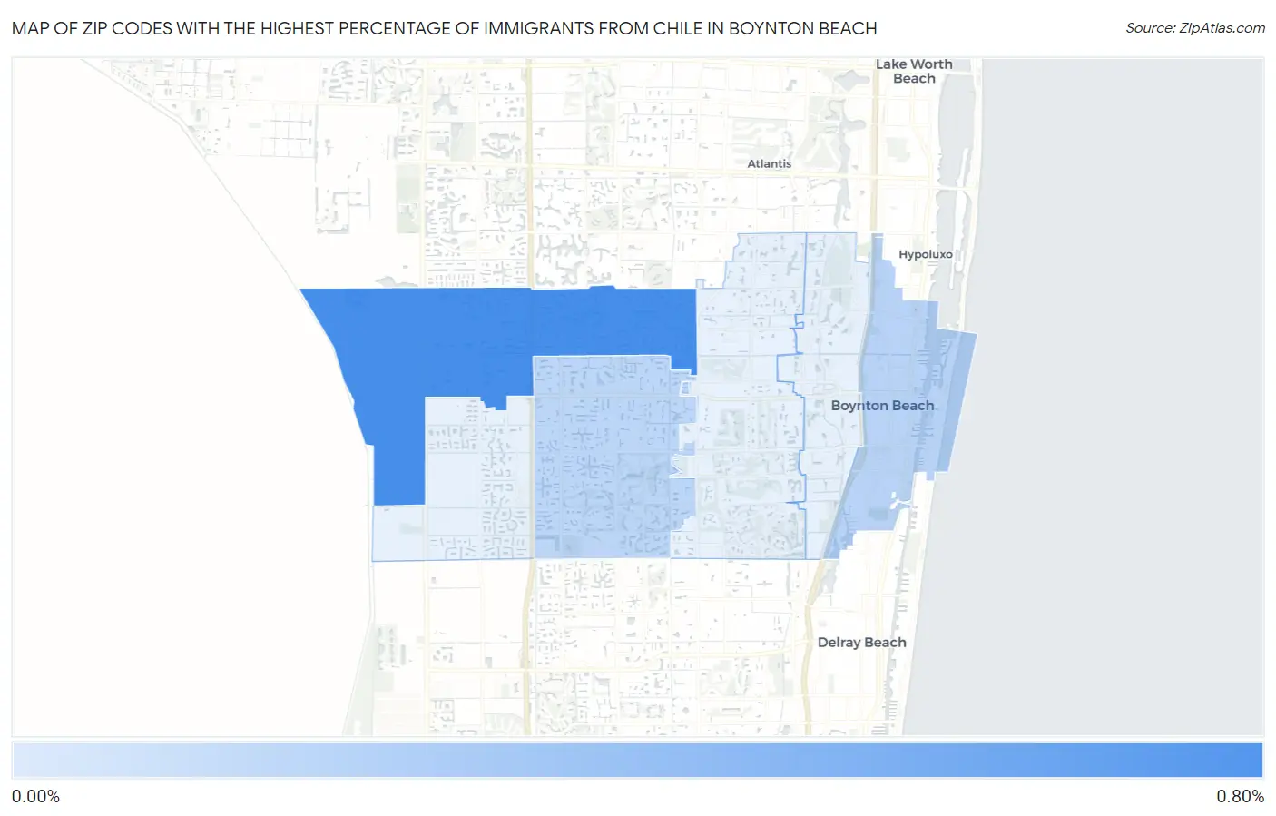Zip Codes with the Highest Percentage of Immigrants from Chile in Boynton Beach Map