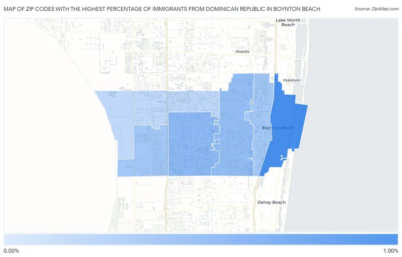 Zip Codes with the Highest Percentage of Immigrants from Dominican Republic in Boynton Beach Map