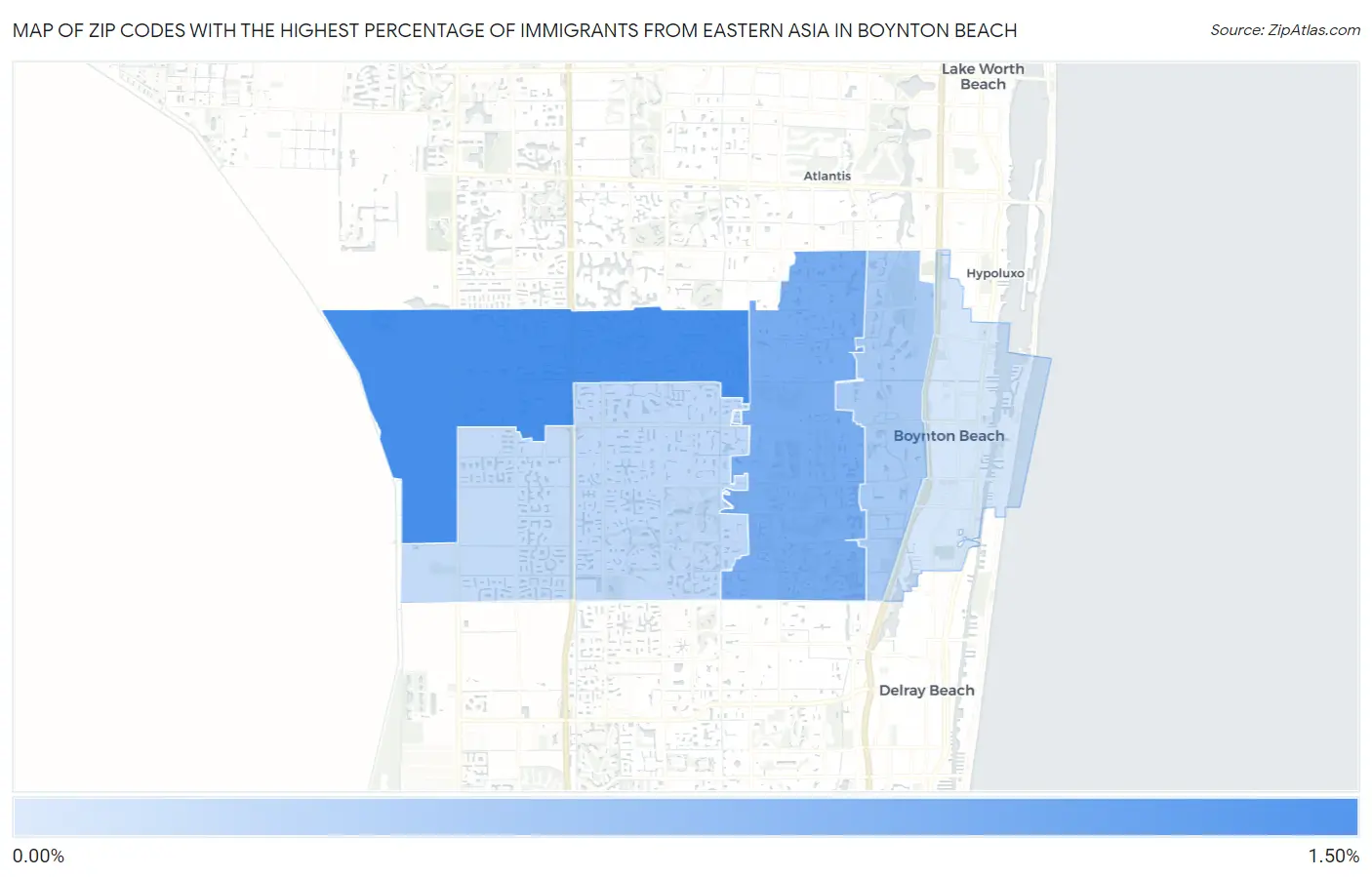 Zip Codes with the Highest Percentage of Immigrants from Eastern Asia in Boynton Beach Map