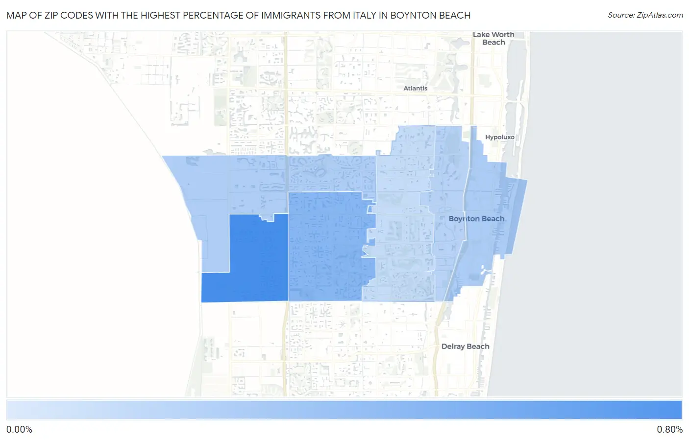 Zip Codes with the Highest Percentage of Immigrants from Italy in Boynton Beach Map