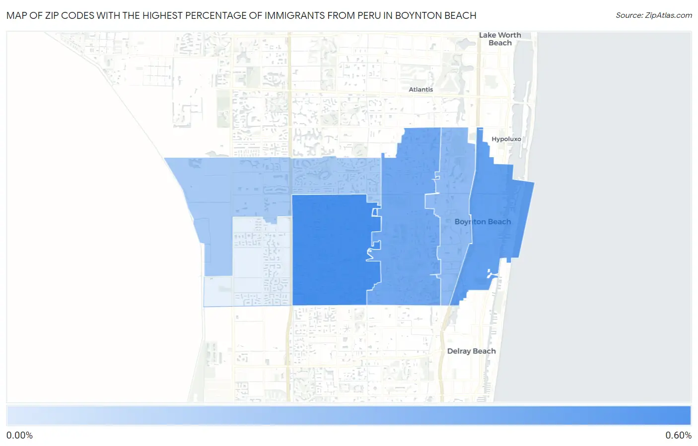 Zip Codes with the Highest Percentage of Immigrants from Peru in Boynton Beach Map