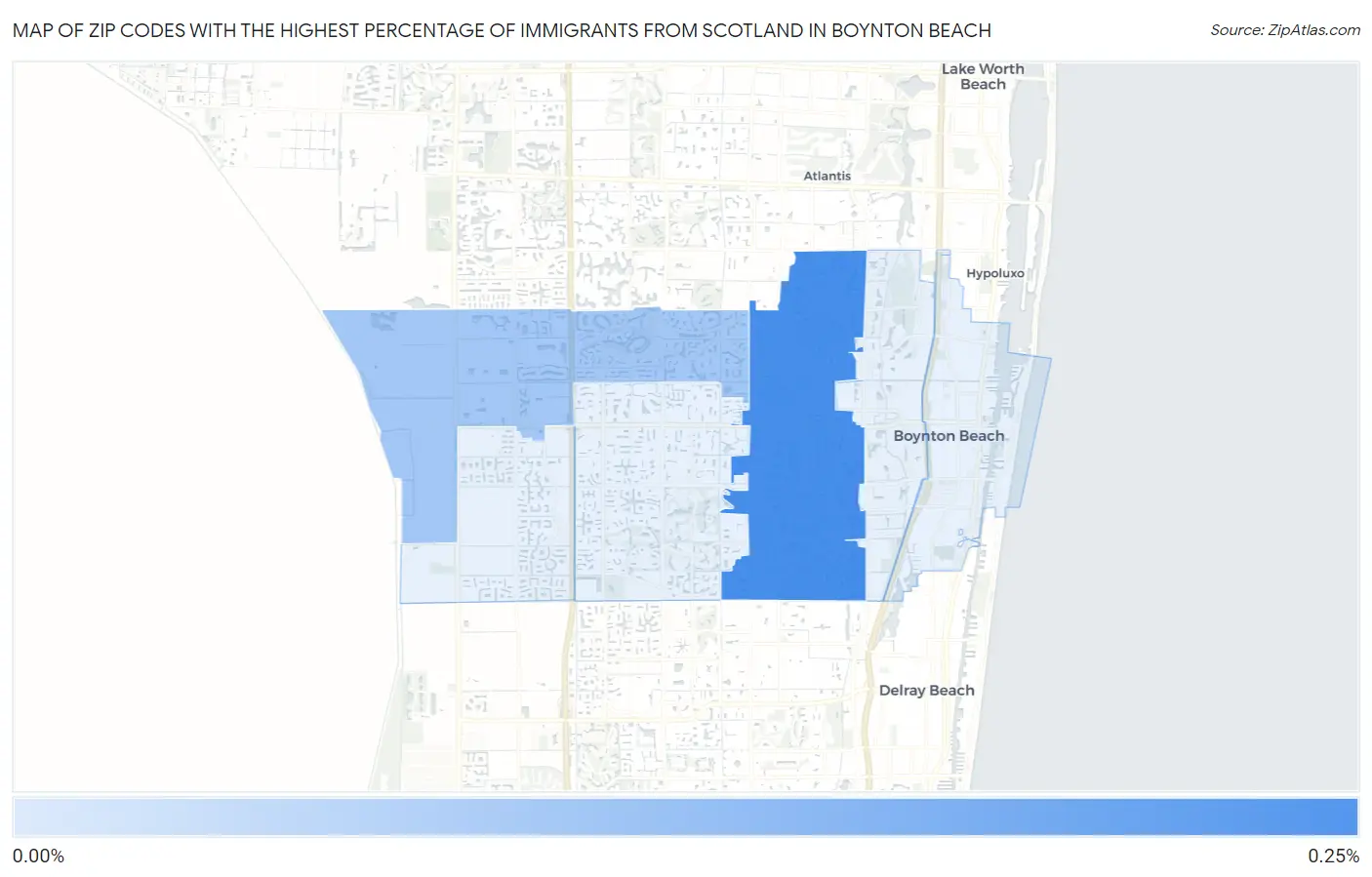 Zip Codes with the Highest Percentage of Immigrants from Scotland in Boynton Beach Map