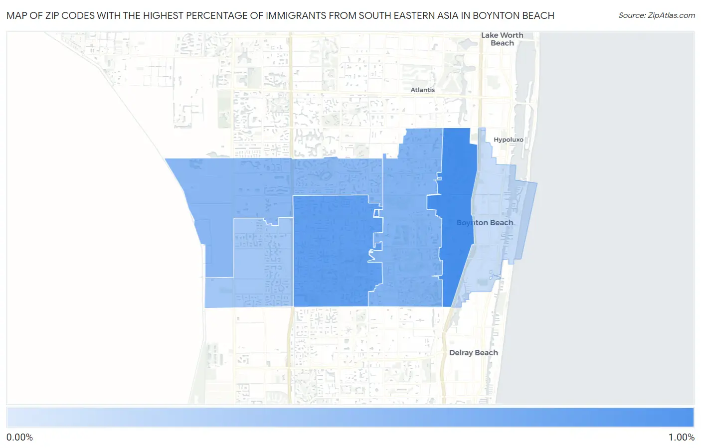 Zip Codes with the Highest Percentage of Immigrants from South Eastern Asia in Boynton Beach Map