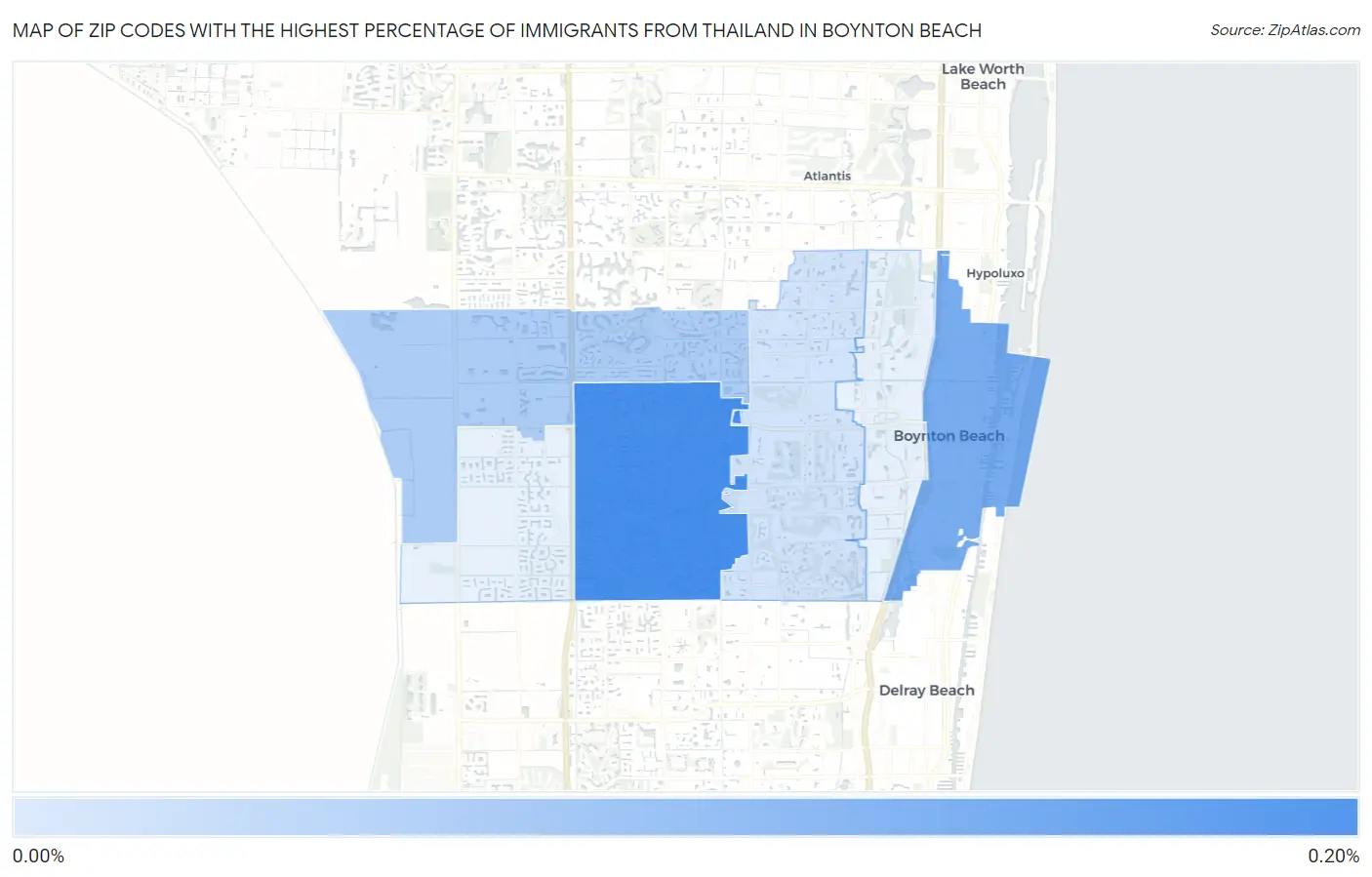 Zip Codes with the Highest Percentage of Immigrants from Thailand in Boynton Beach Map
