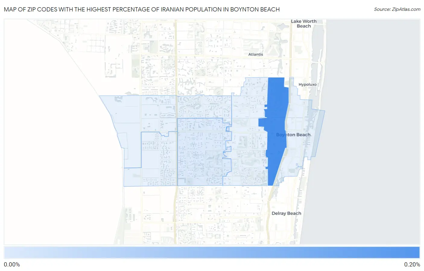 Zip Codes with the Highest Percentage of Iranian Population in Boynton Beach Map