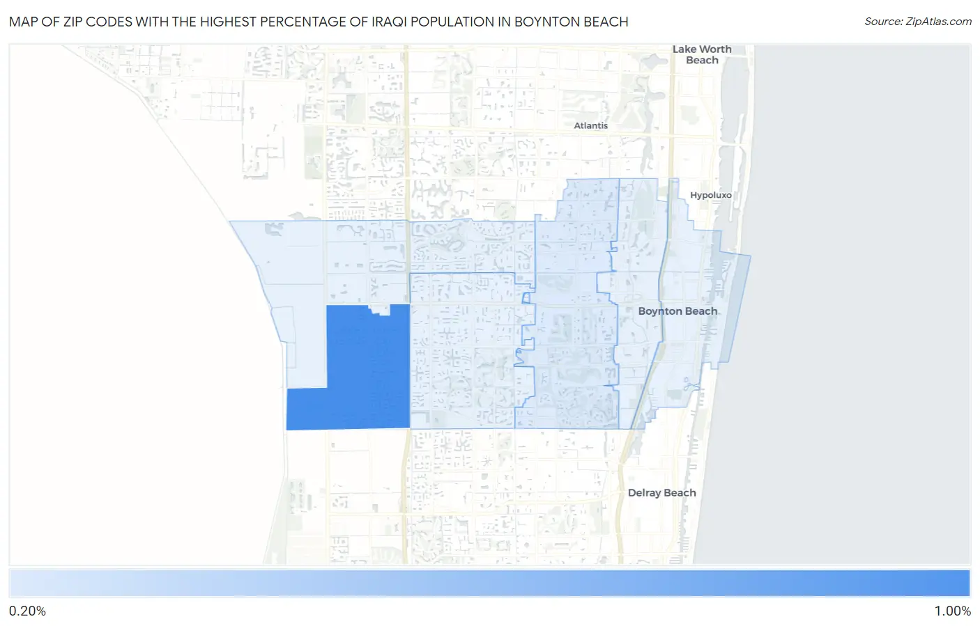 Zip Codes with the Highest Percentage of Iraqi Population in Boynton Beach Map