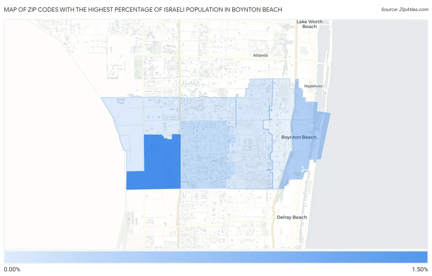 Zip Codes with the Highest Percentage of Israeli Population in Boynton Beach Map