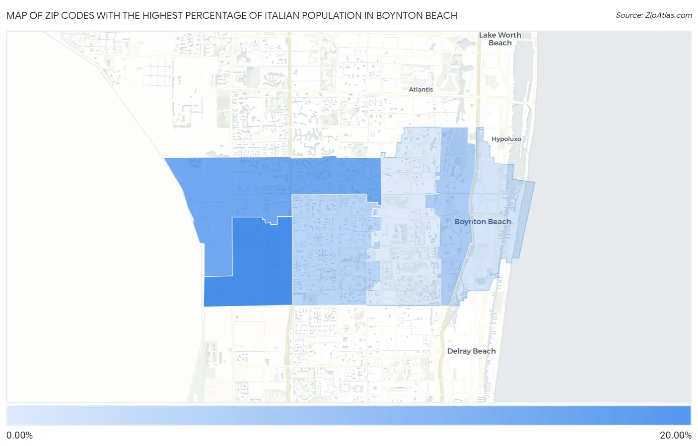 Zip Codes with the Highest Percentage of Italian Population in Boynton Beach Map