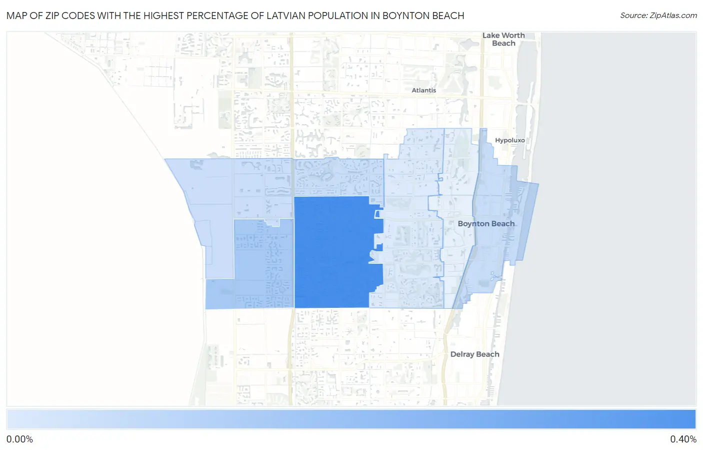 Zip Codes with the Highest Percentage of Latvian Population in Boynton Beach Map