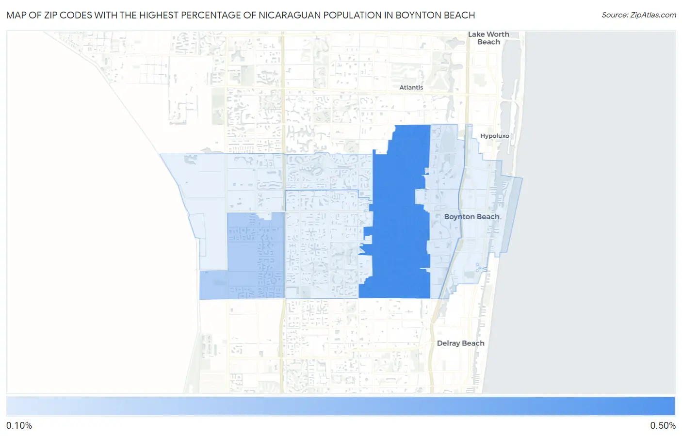 Zip Codes with the Highest Percentage of Nicaraguan Population in Boynton Beach Map