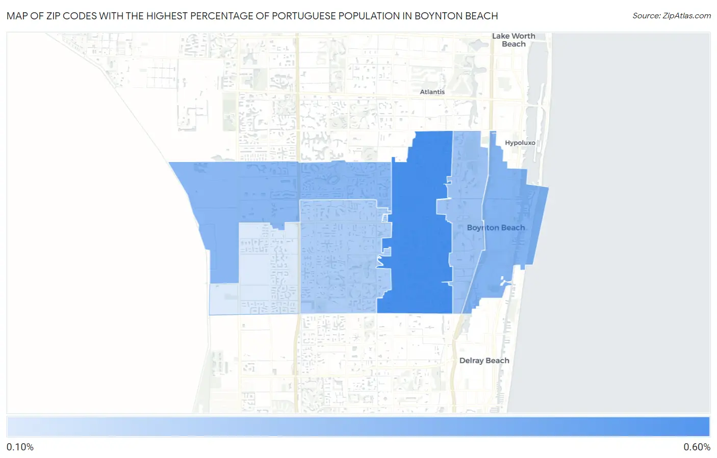 Zip Codes with the Highest Percentage of Portuguese Population in Boynton Beach Map