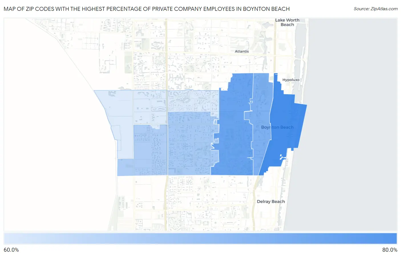 Zip Codes with the Highest Percentage of Private Company Employees in Boynton Beach Map