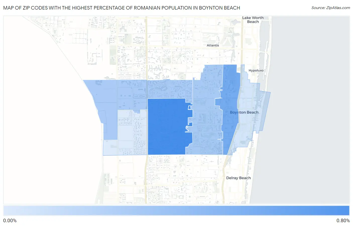 Zip Codes with the Highest Percentage of Romanian Population in Boynton Beach Map