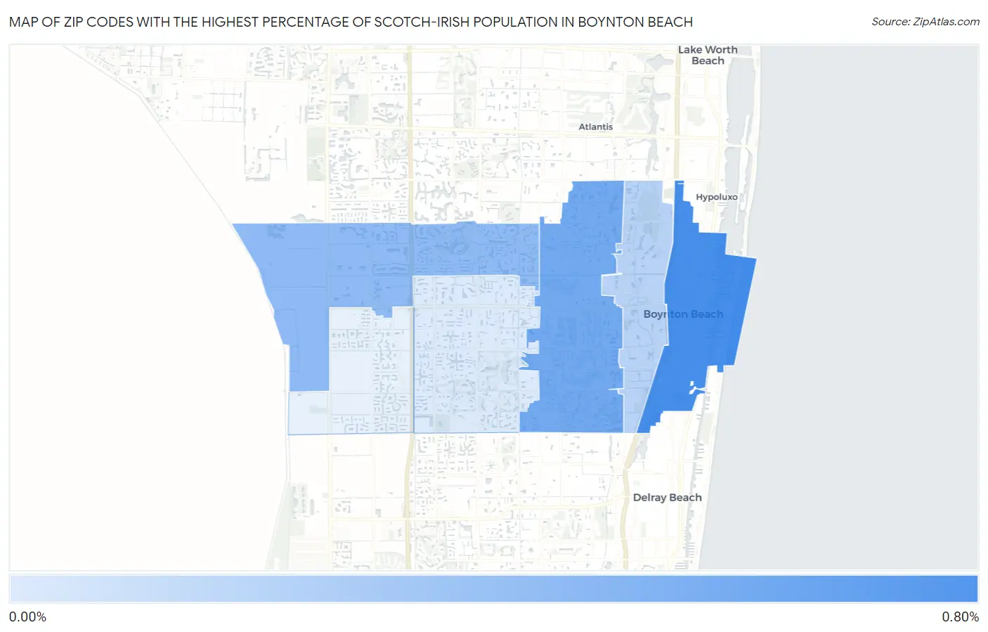 Zip Codes with the Highest Percentage of Scotch-Irish Population in Boynton Beach Map