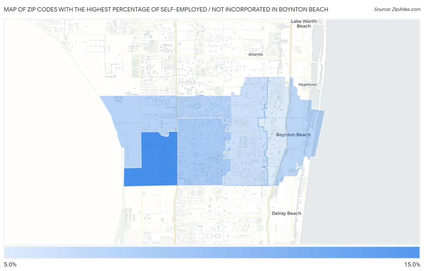 Zip Codes with the Highest Percentage of Self-Employed / Not Incorporated in Boynton Beach Map
