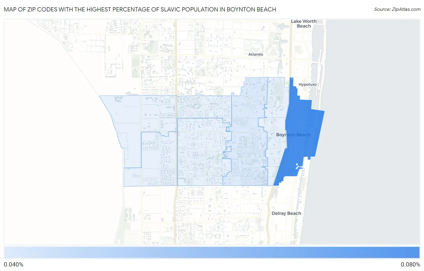 Zip Codes with the Highest Percentage of Slavic Population in Boynton Beach Map