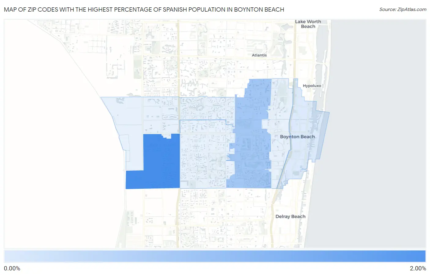 Zip Codes with the Highest Percentage of Spanish Population in Boynton Beach Map