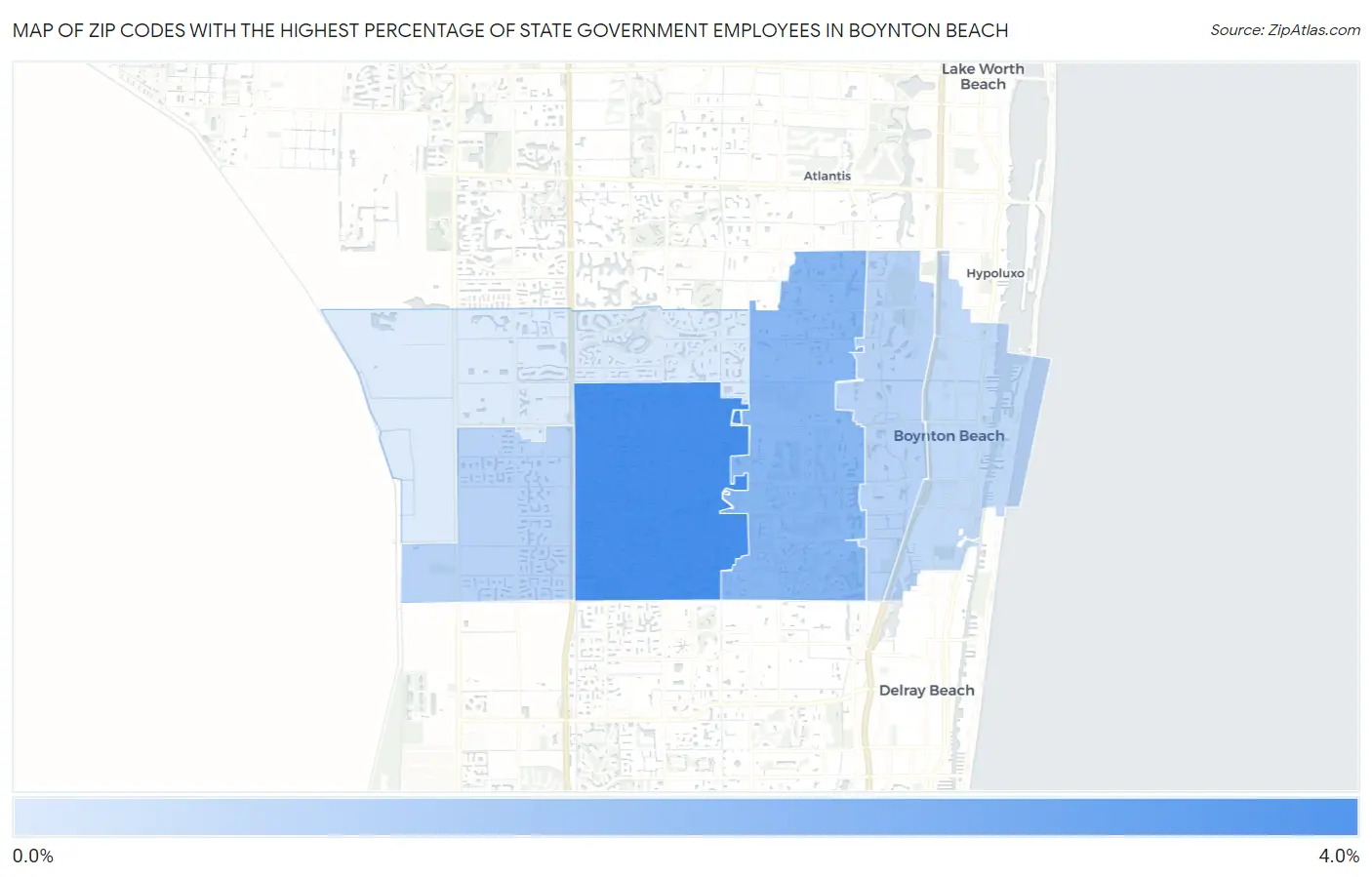 Zip Codes with the Highest Percentage of State Government Employees in Boynton Beach Map