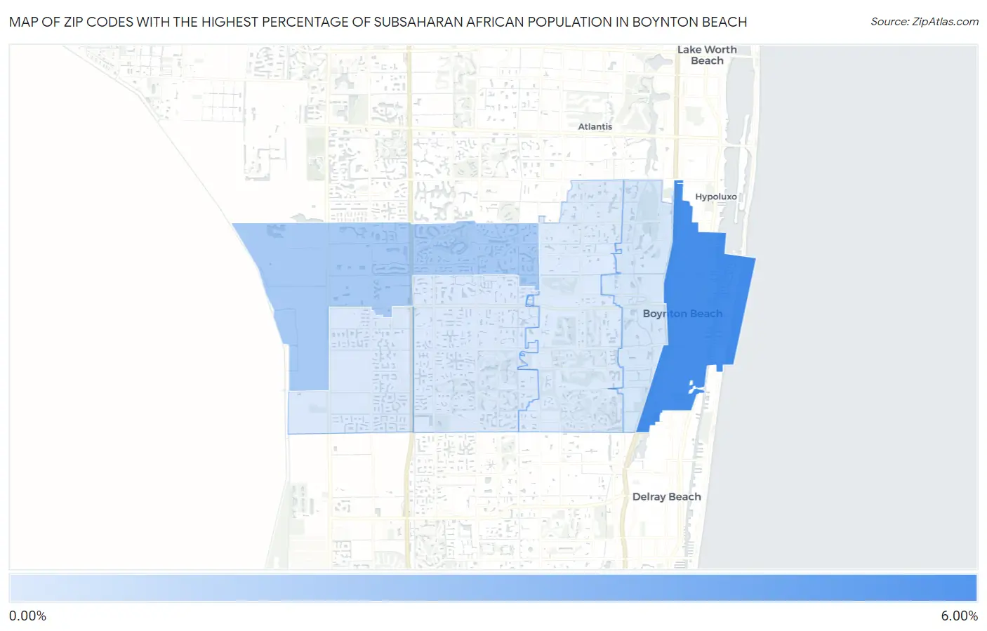 Zip Codes with the Highest Percentage of Subsaharan African Population in Boynton Beach Map
