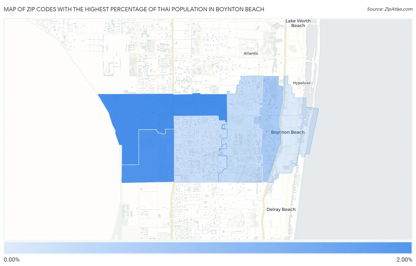 Zip Codes with the Highest Percentage of Thai Population in Boynton Beach Map