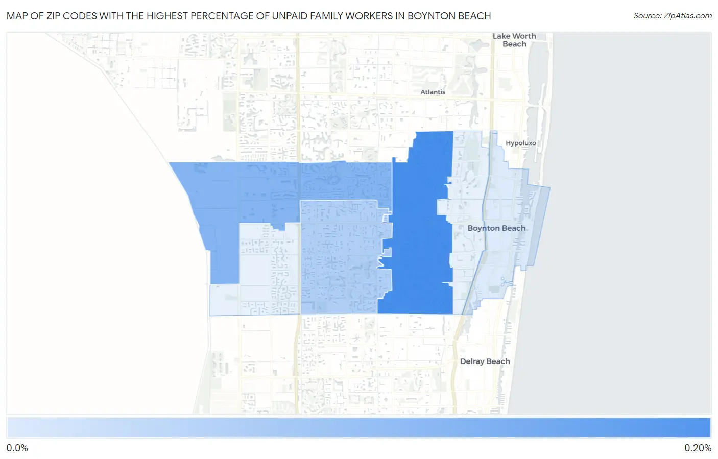Zip Codes with the Highest Percentage of Unpaid Family Workers in Boynton Beach Map