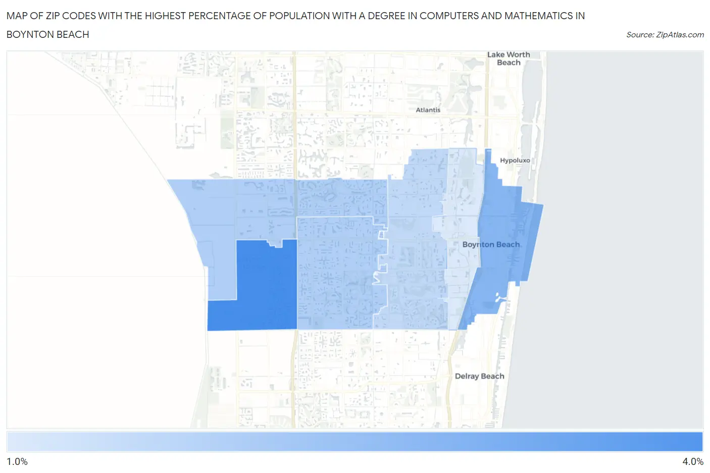 Zip Codes with the Highest Percentage of Population with a Degree in Computers and Mathematics in Boynton Beach Map
