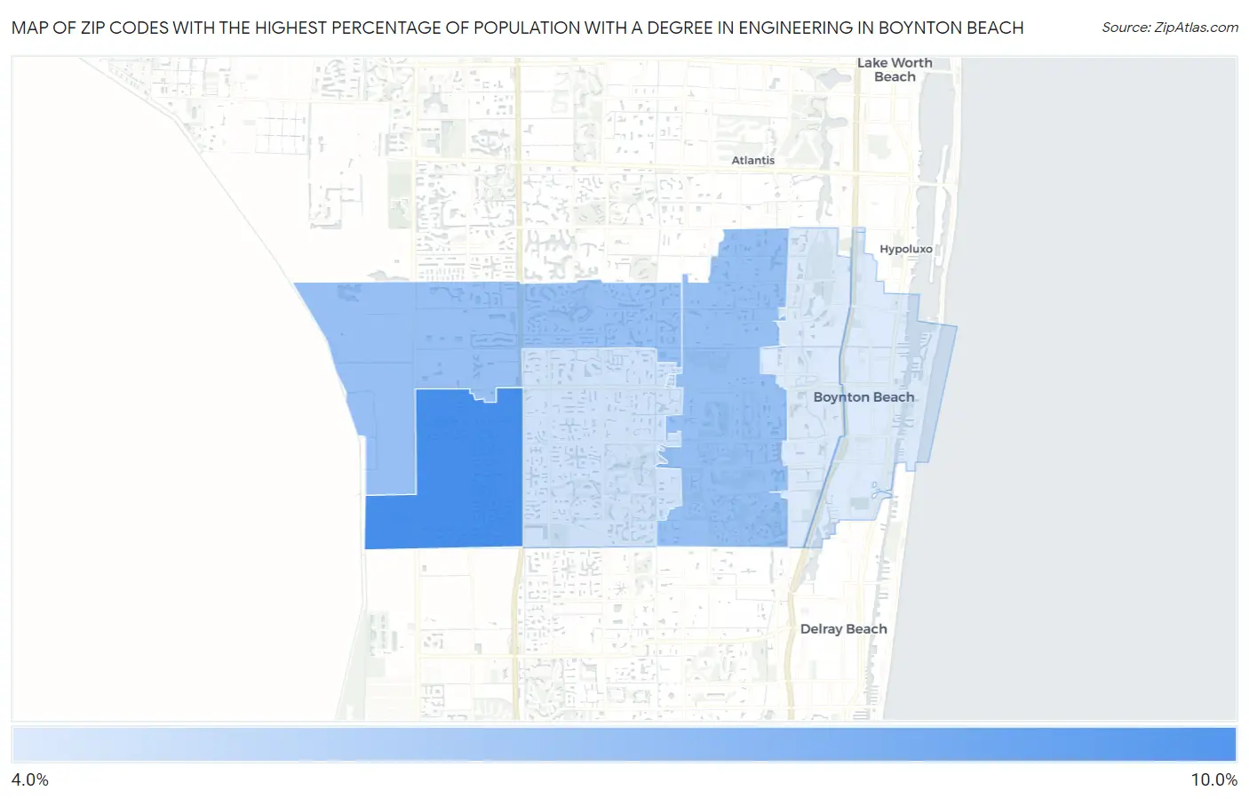 Zip Codes with the Highest Percentage of Population with a Degree in Engineering in Boynton Beach Map