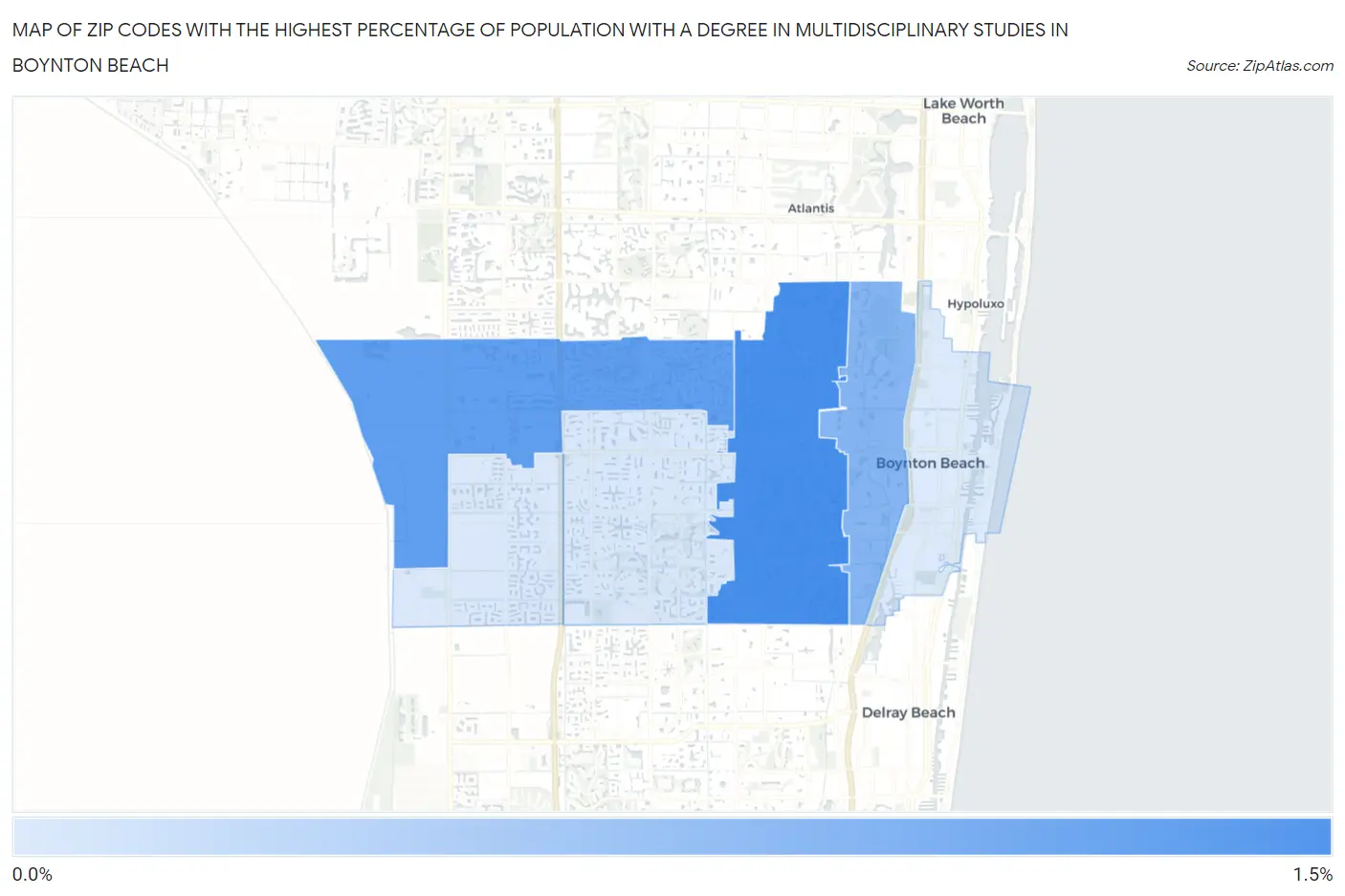 Zip Codes with the Highest Percentage of Population with a Degree in Multidisciplinary Studies in Boynton Beach Map