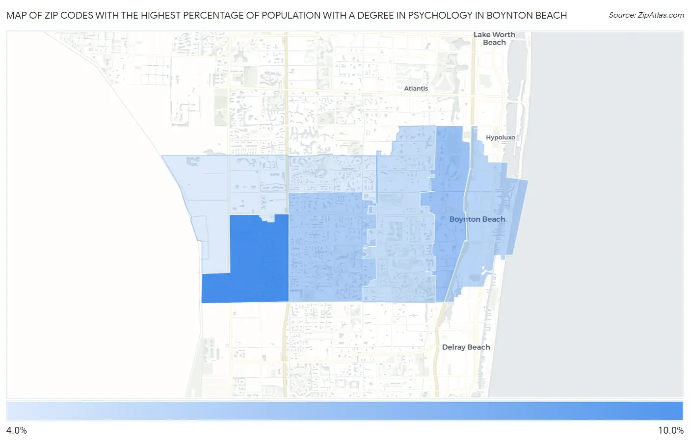 Zip Codes with the Highest Percentage of Population with a Degree in Psychology in Boynton Beach Map