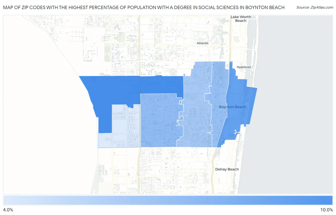 Zip Codes with the Highest Percentage of Population with a Degree in Social Sciences in Boynton Beach Map