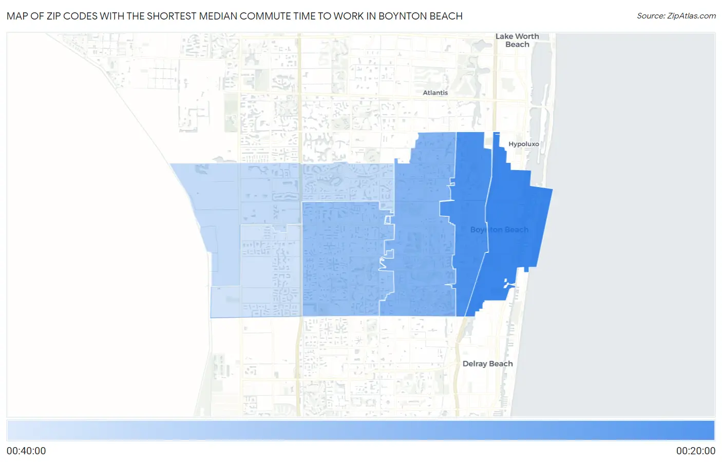 Zip Codes with the Shortest Median Commute Time to Work in Boynton Beach Map