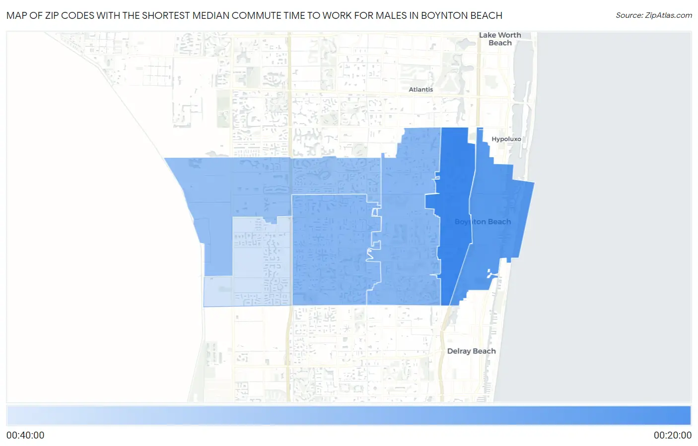 Zip Codes with the Shortest Median Commute Time to Work for Males in Boynton Beach Map