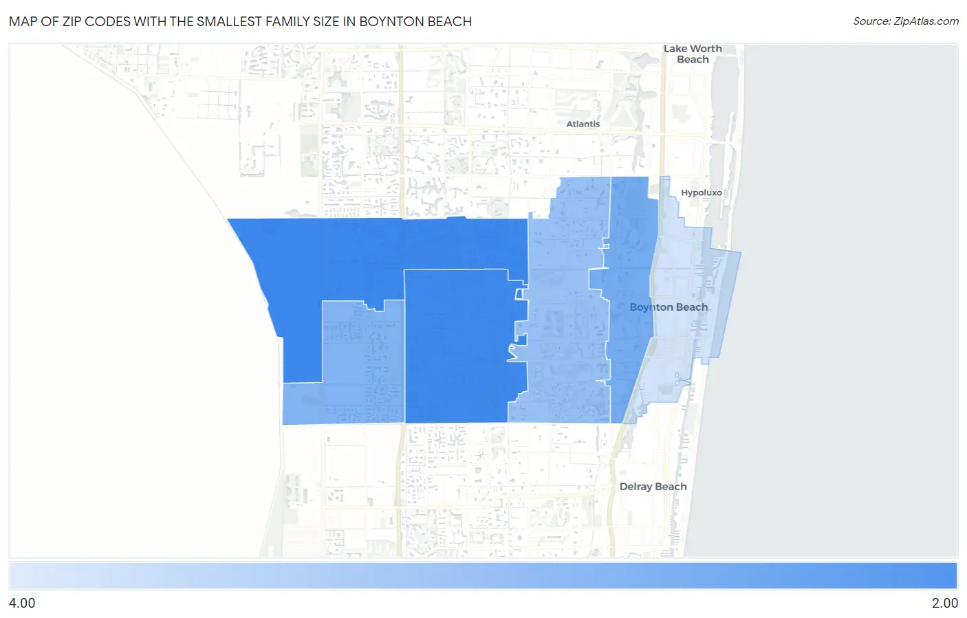 Zip Codes with the Smallest Family Size in Boynton Beach Map