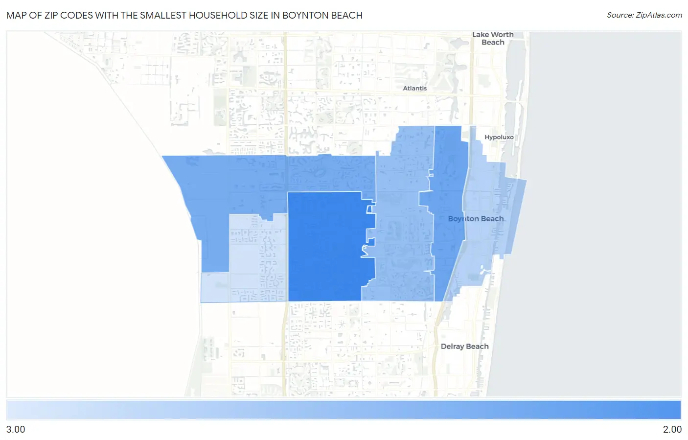 Zip Codes with the Smallest Household Size in Boynton Beach Map