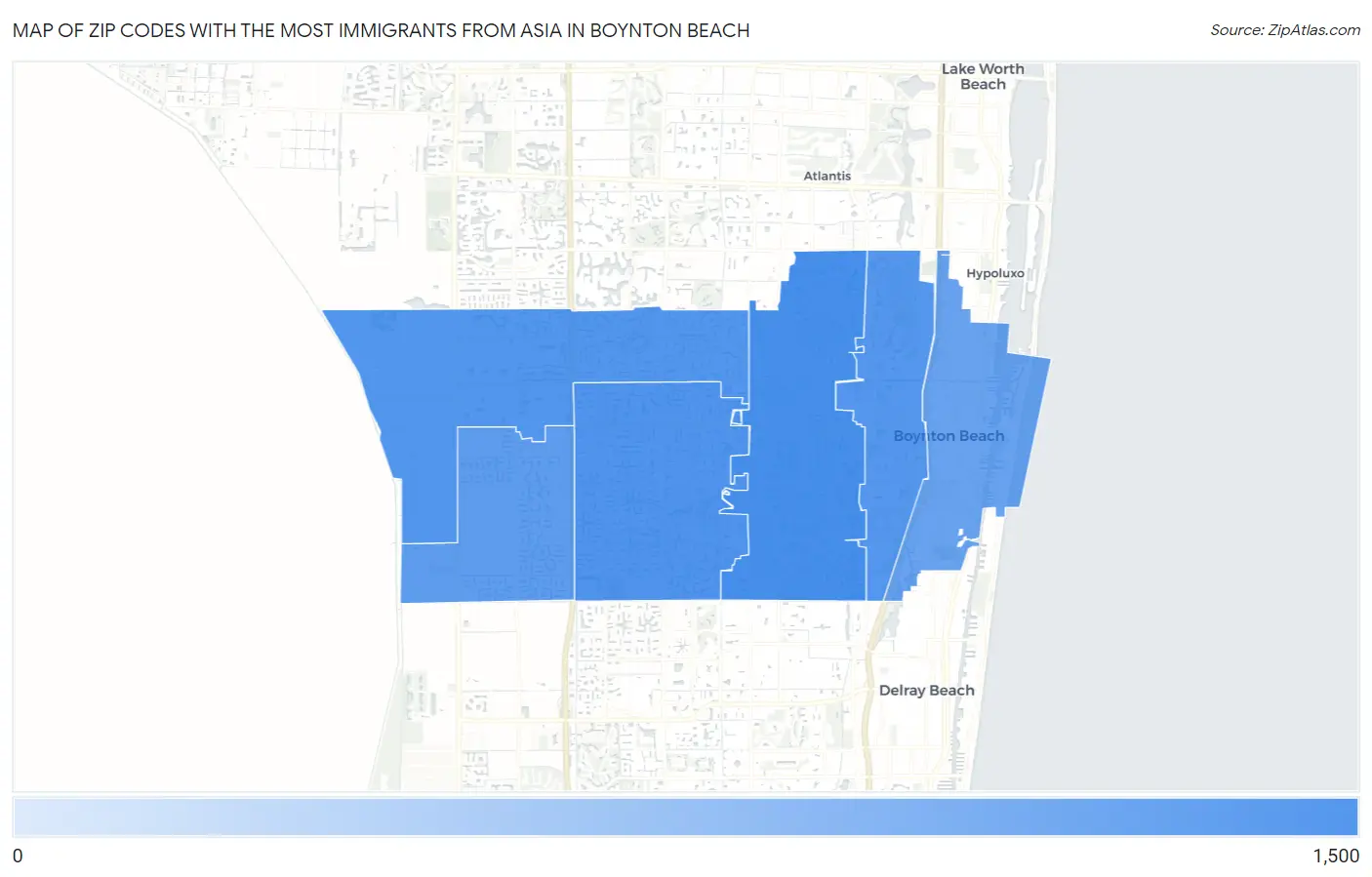 Zip Codes with the Most Immigrants from Asia in Boynton Beach Map