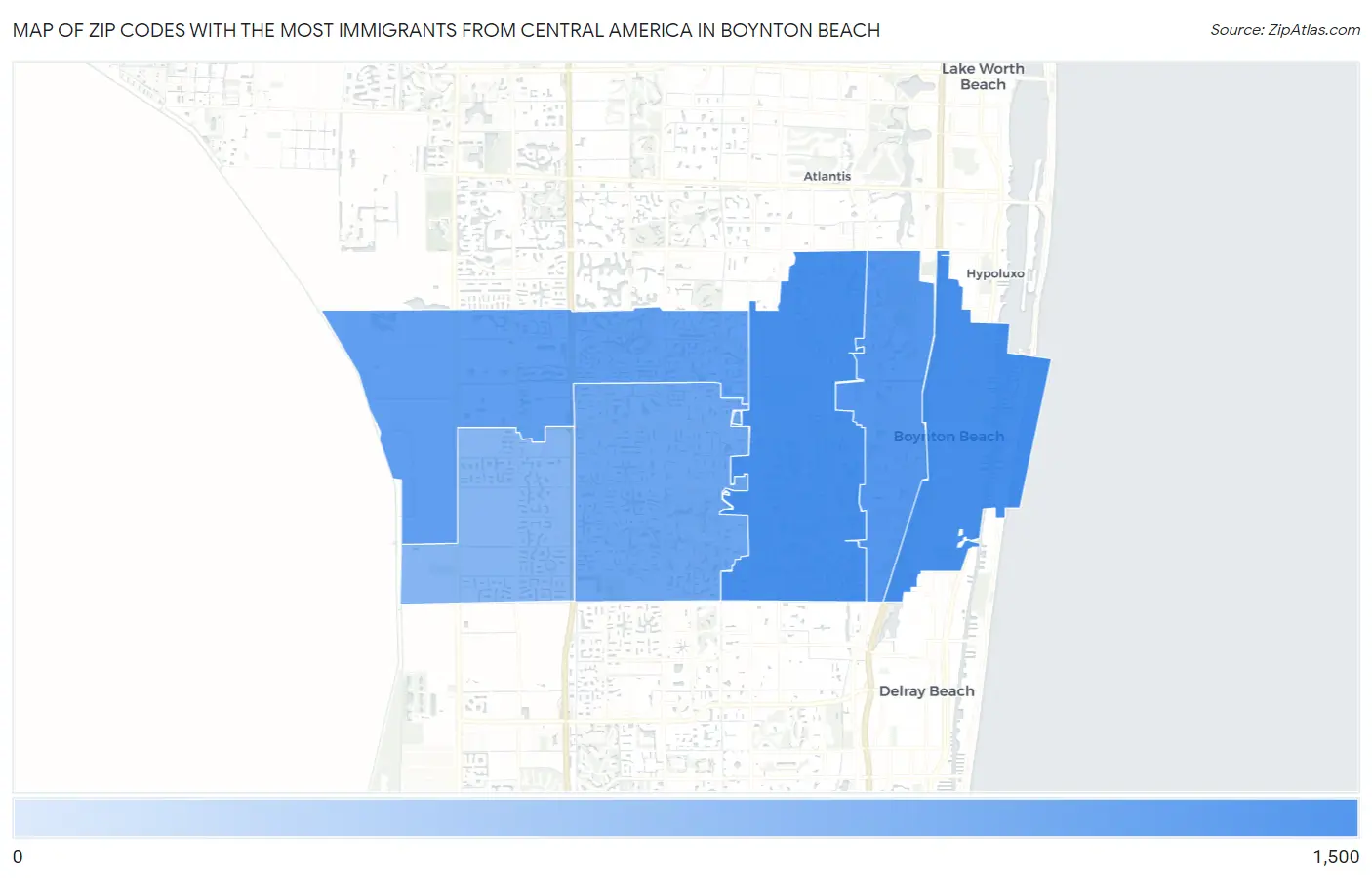 Zip Codes with the Most Immigrants from Central America in Boynton Beach Map