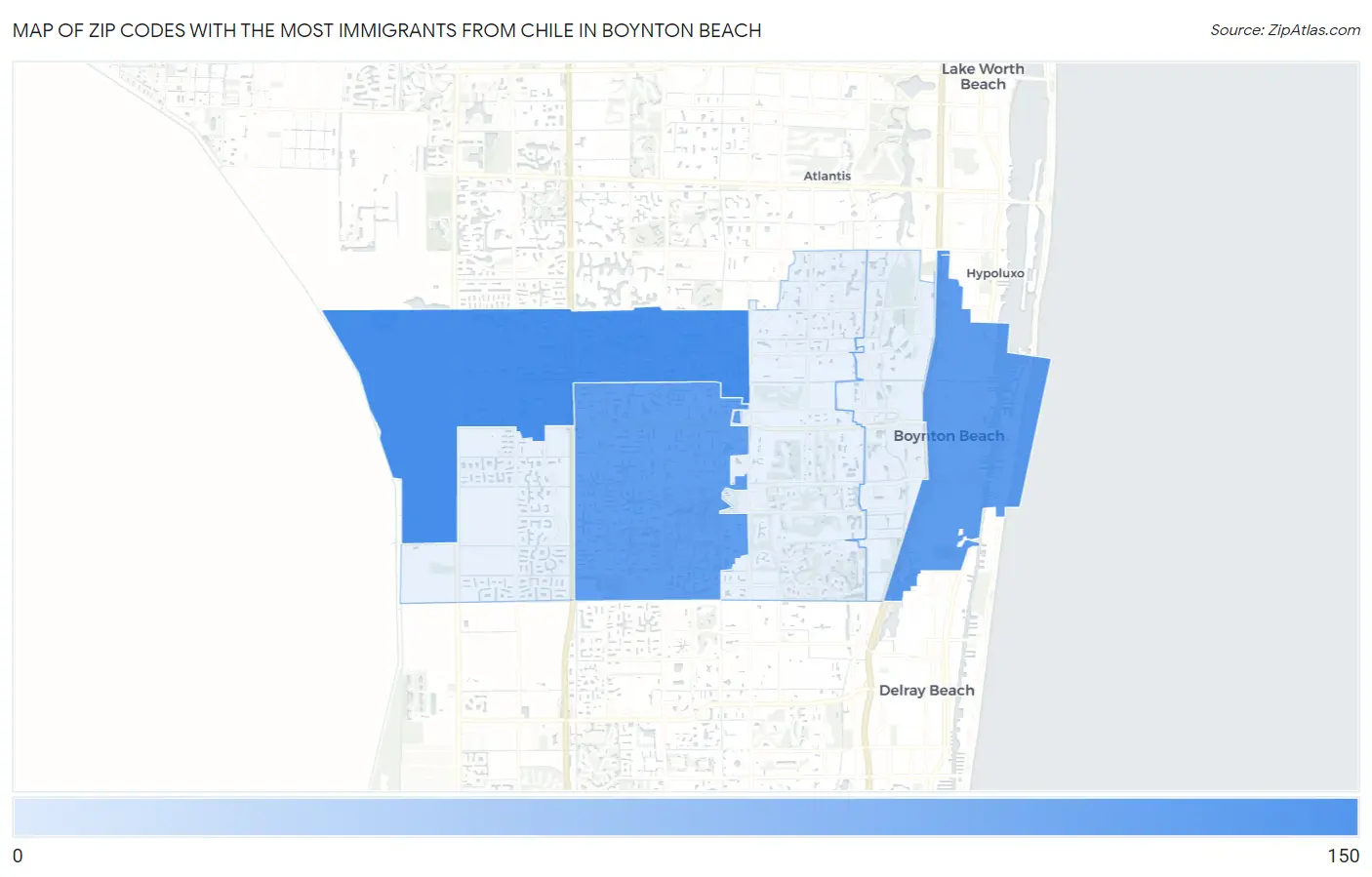 Zip Codes with the Most Immigrants from Chile in Boynton Beach Map