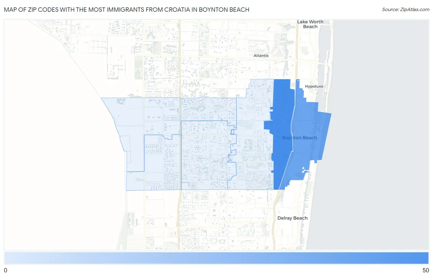 Zip Codes with the Most Immigrants from Croatia in Boynton Beach Map