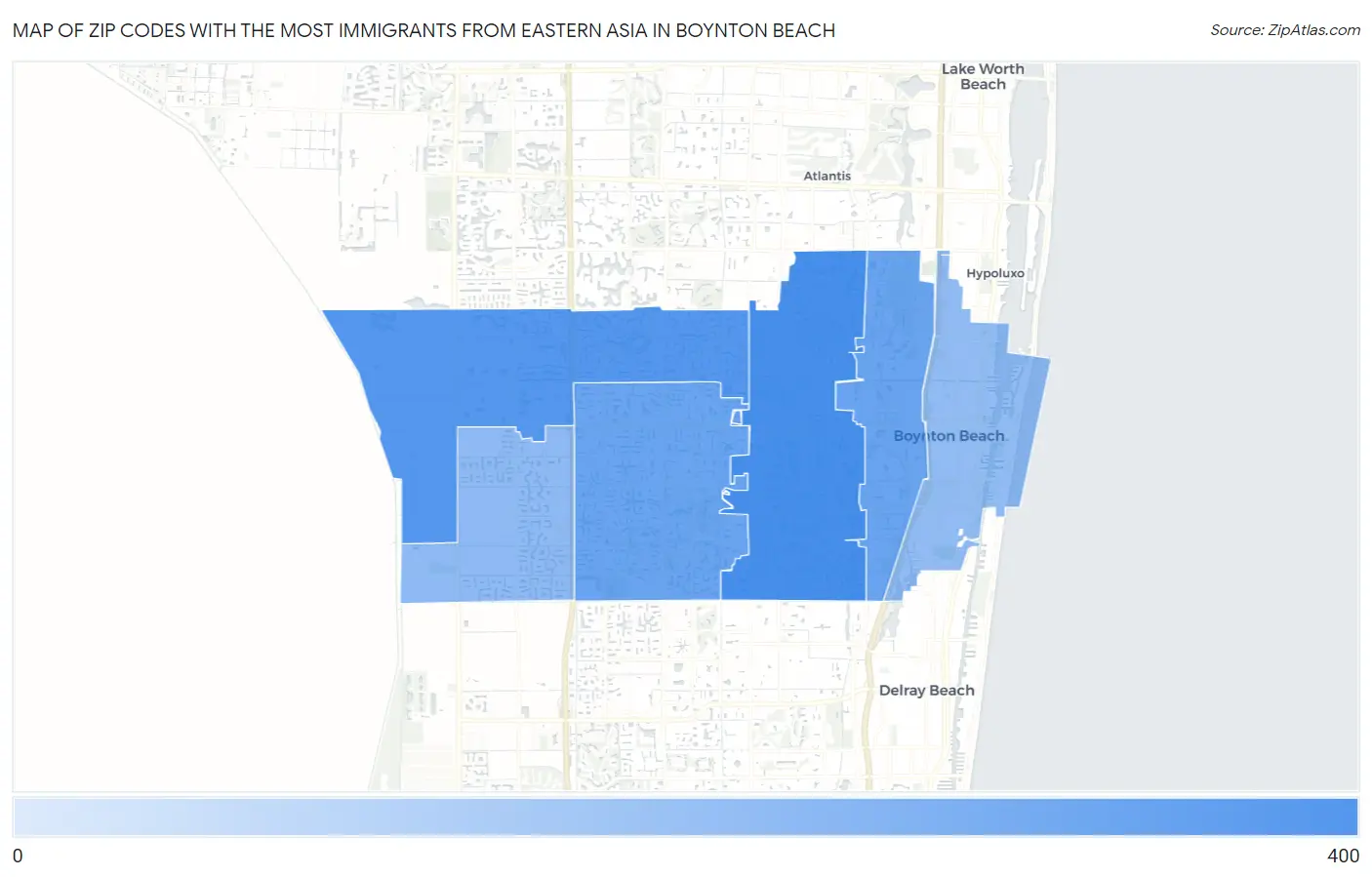 Zip Codes with the Most Immigrants from Eastern Asia in Boynton Beach Map