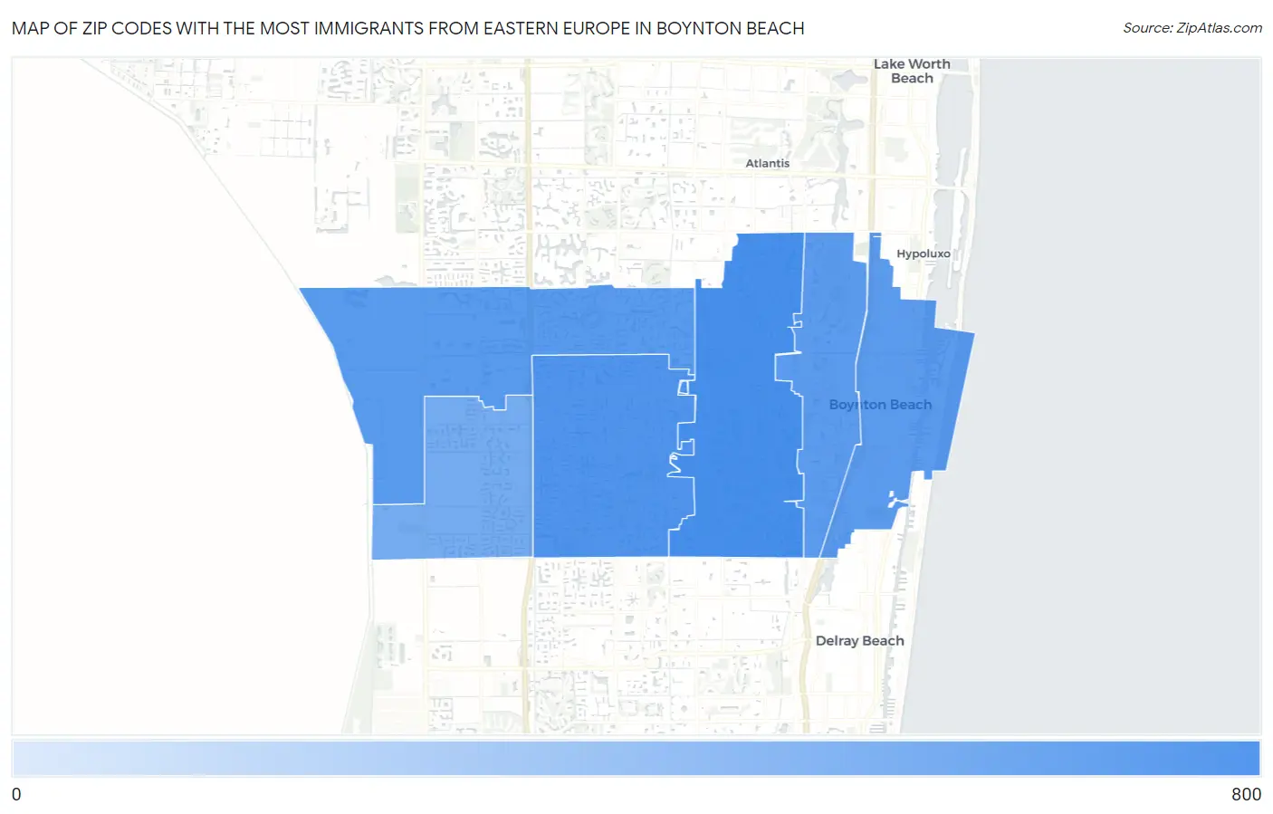 Zip Codes with the Most Immigrants from Eastern Europe in Boynton Beach Map