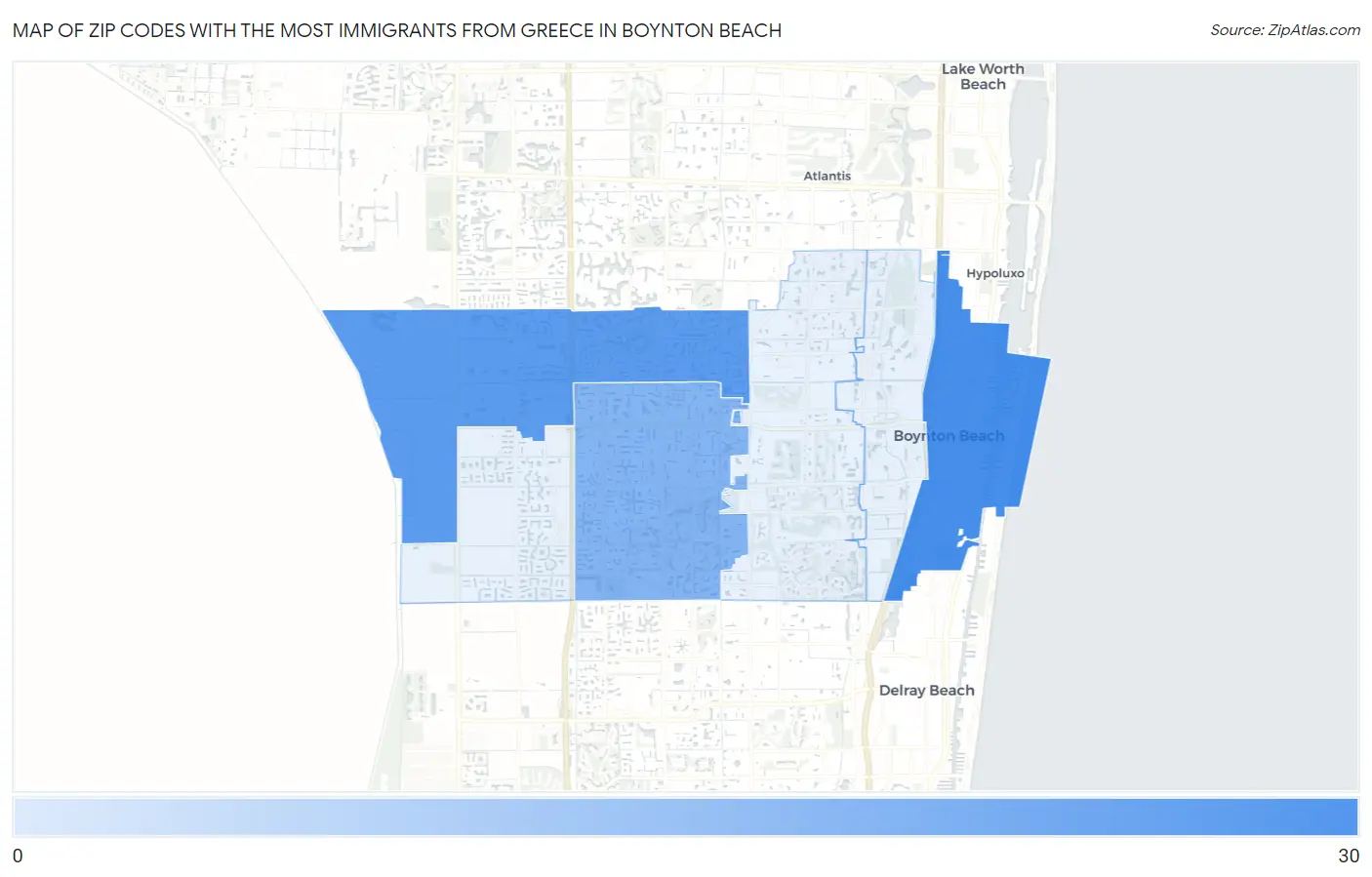 Zip Codes with the Most Immigrants from Greece in Boynton Beach Map