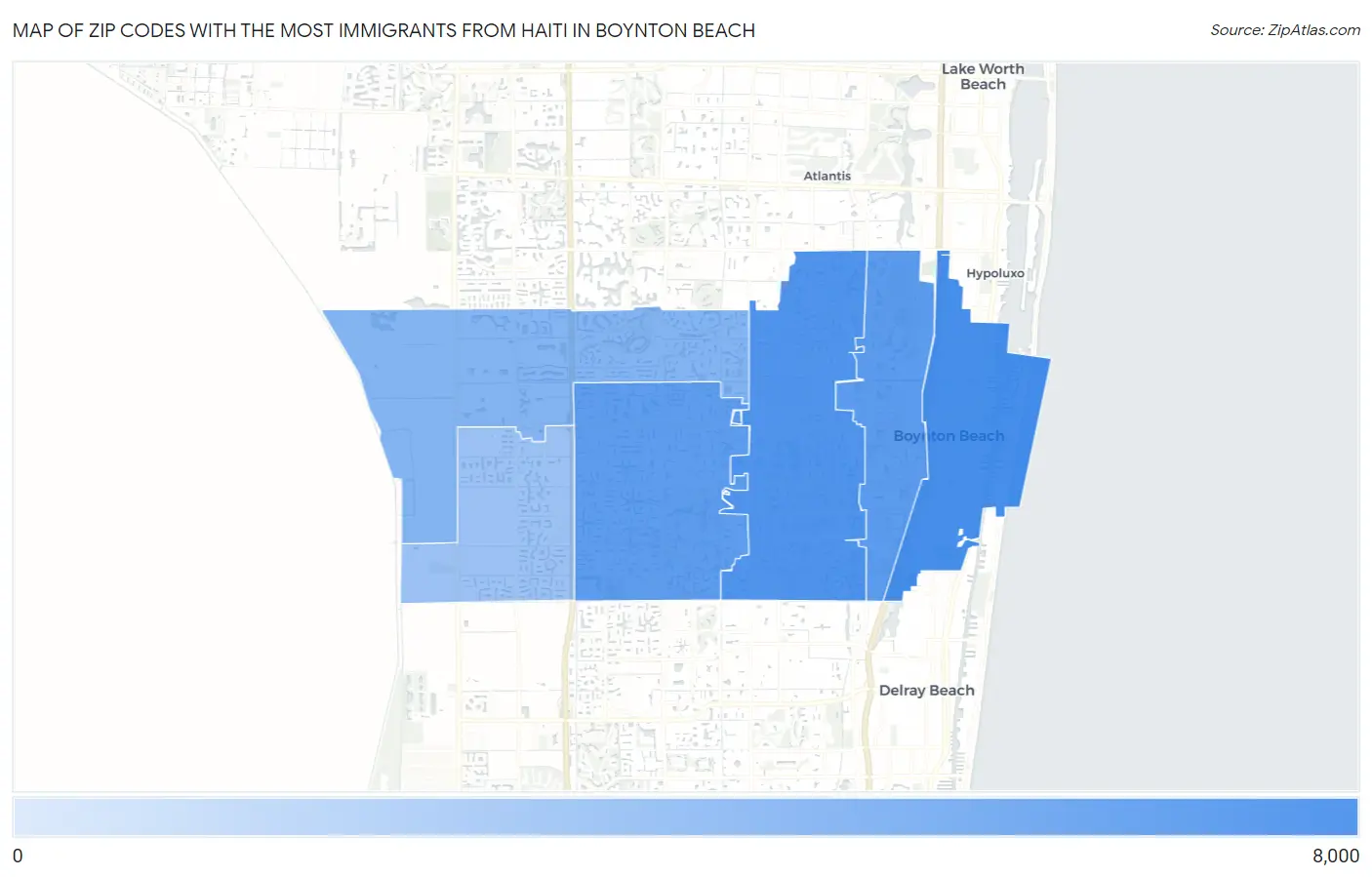 Zip Codes with the Most Immigrants from Haiti in Boynton Beach Map