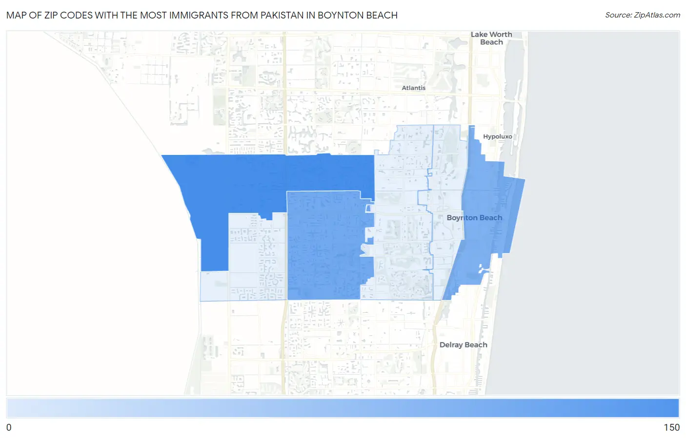 Zip Codes with the Most Immigrants from Pakistan in Boynton Beach Map